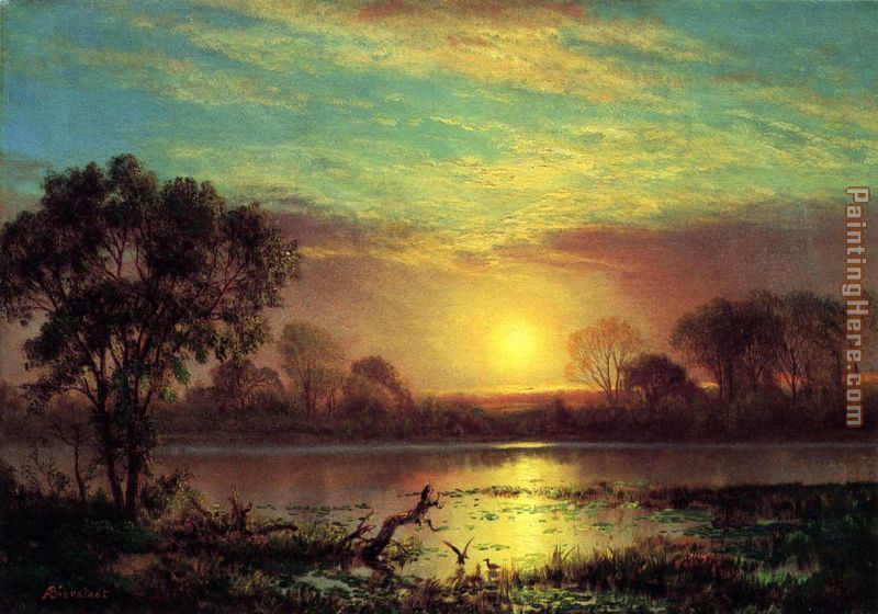 Evening, Owens Lake, California painting - Albert Bierstadt Evening, Owens Lake, California art painting